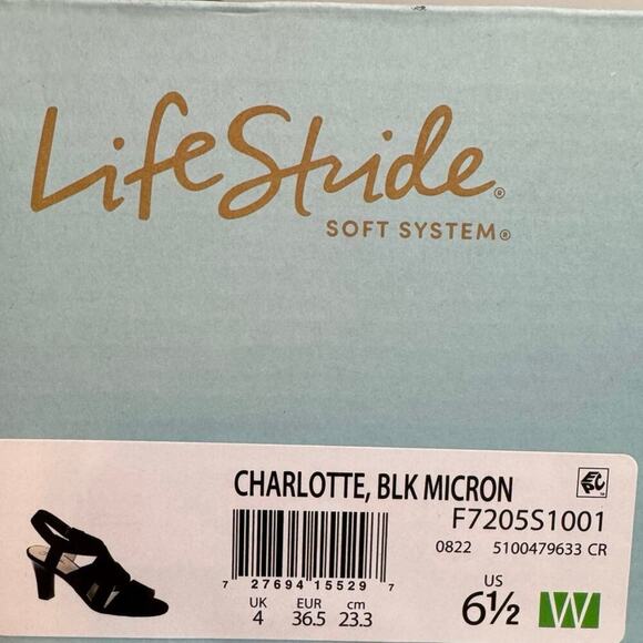 LifeStride Charlotte Black Slingback Block Heel Sandals Size 6.5W - Picture 9 of 13